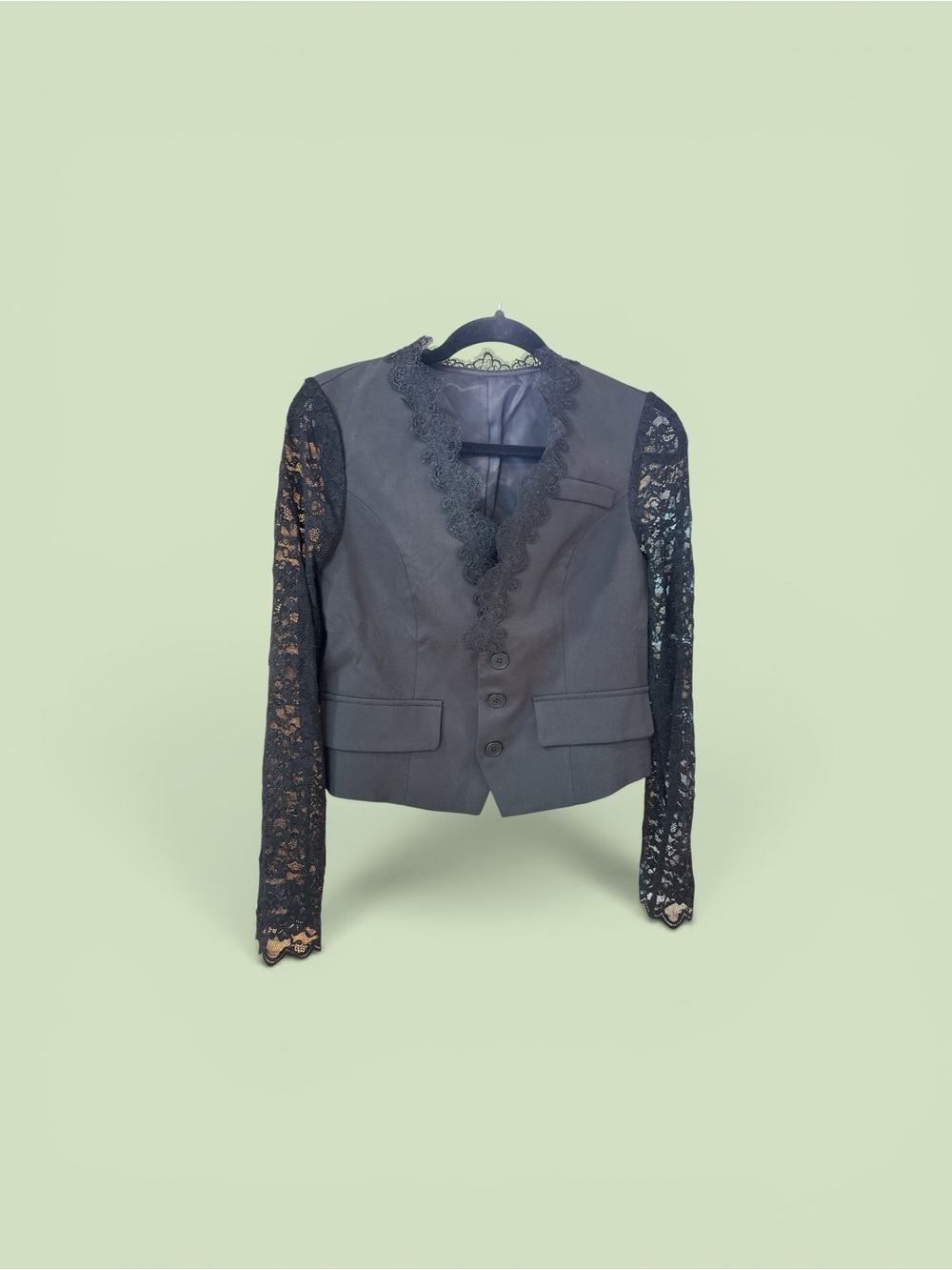 rag & bone Black Lace-Sleeve Tailored Blazer